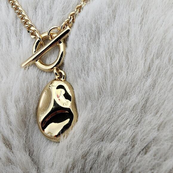 NEW J. Crew Hammered Gold T-Bar Pendant Necklace Double Strand - Picture 4 of 8